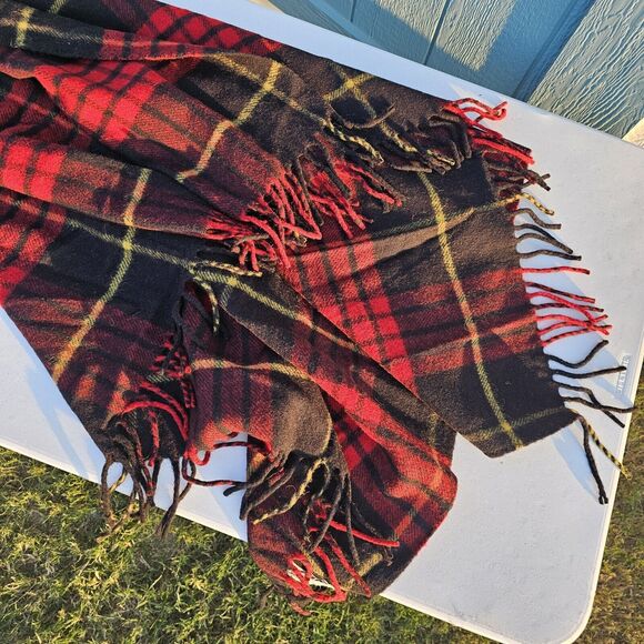 Made In Romania 100% Virgin Wool Throw Blanket Red Black Yellow Tartan Plaid EUC - Picture 5 of 7